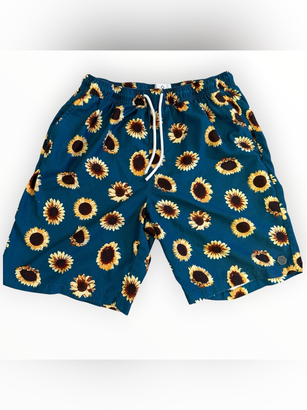 Empyre Mens Swim Suit Trunks Size Large Drawstring Teal Sunflowers